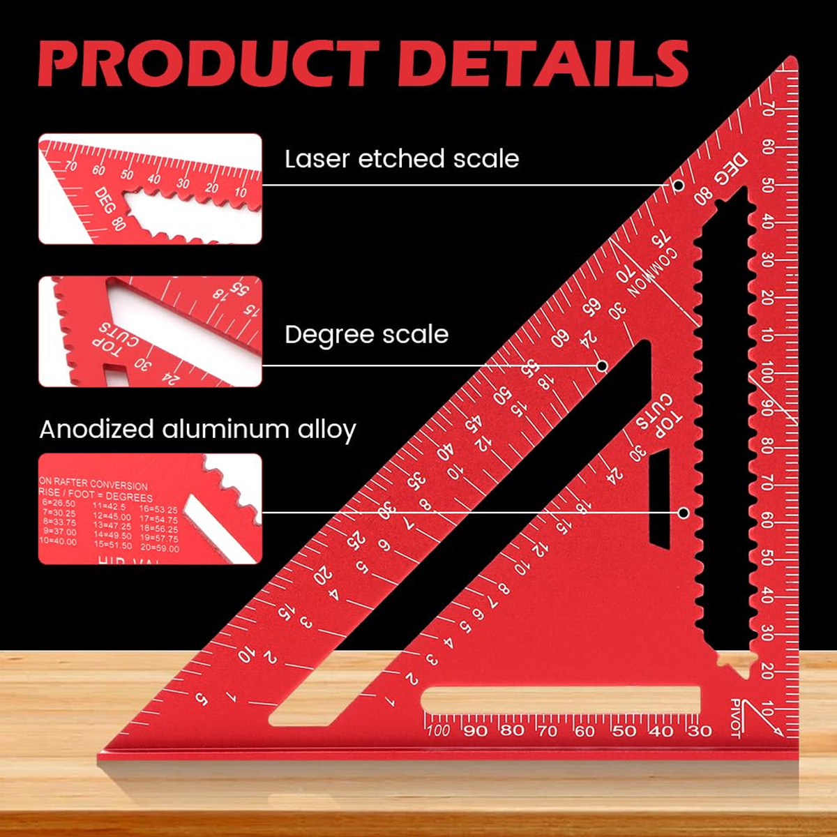 Woodworking Equipment - Alüminyum Alaşımlı Hızlı Ölçüm Üçgeni Yüksek